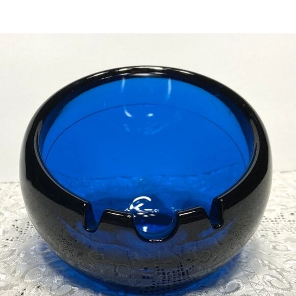 Vintage Cobalt Blue Orb Ashtrsy 6in heavy. Rare 5LB - Picture 3 of 8